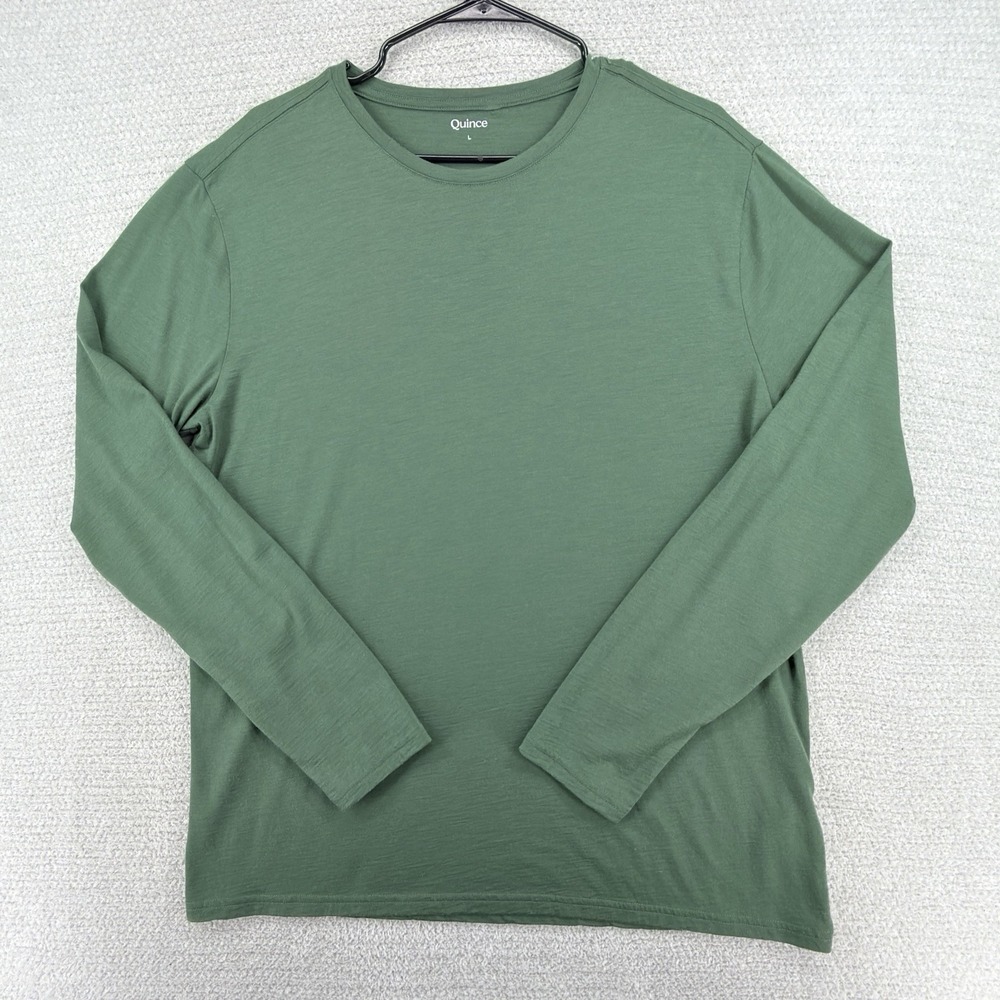 Quince 100% Merino Wool Base Layer Shirt Mens Large Green Long Sleeve Hiking